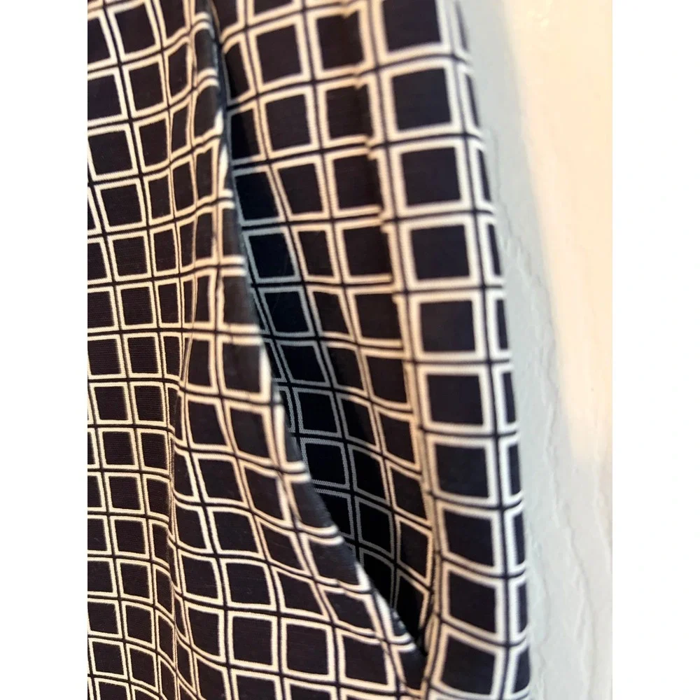 Anne Klein Navy White Geometric Grid Print Slim Leg Dress Pants Womens 10